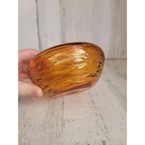 Vintage abstract threaded glass orange small bowl home decor unique - Picture 2 of 6